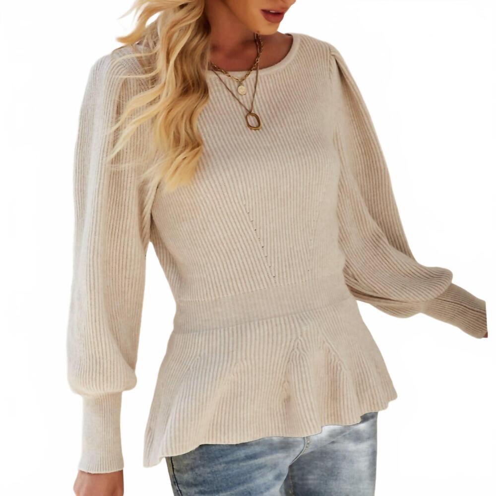 NEW FAIRE chic balloon sleeve flouncy knit sweater top in apricot